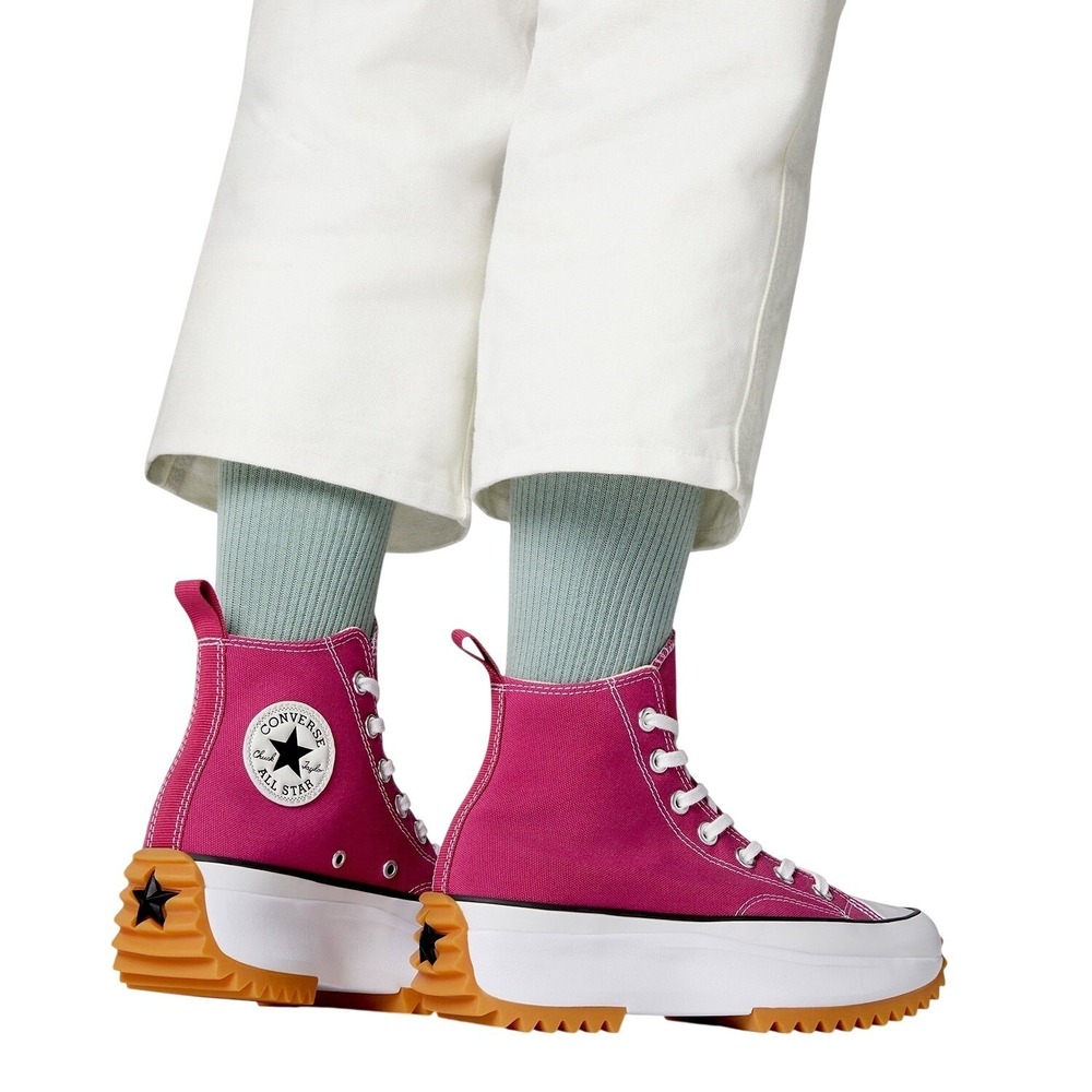 Converse Run‎ Star Hike High Top Pink Platform Canvas Sneakers Midnight Hibiscus - Picture 6 of 6